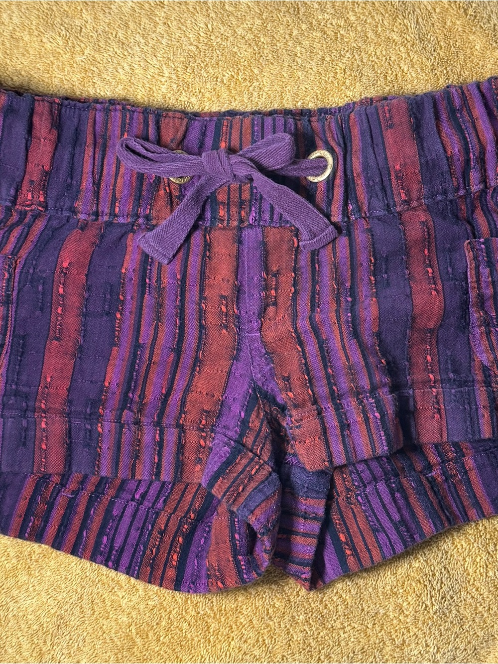Purple & Red Striped Women's Shorts with Drawstring